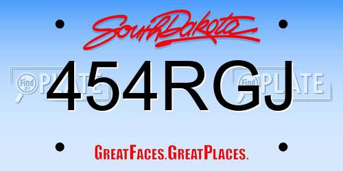 454RGJ South Dakota License Plate