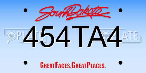 454TA4 South Dakota License Plate