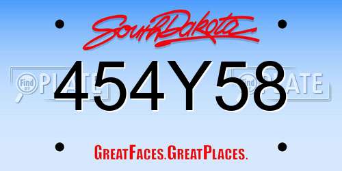 454Y58 South Dakota License Plate