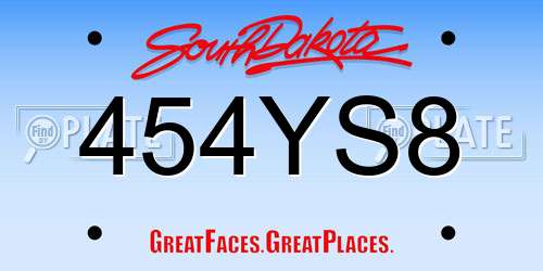 454YS8 South Dakota License Plate