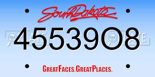 45539O8 South Dakota License Plate