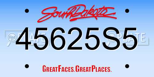 45625S5 South Dakota License Plate
