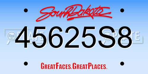 45625S8 South Dakota License Plate