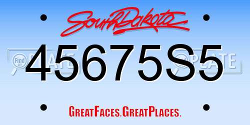 45675S5 South Dakota License Plate
