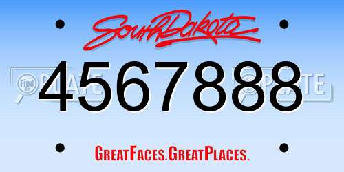 4567888 South Dakota License Plate