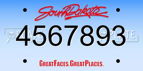 4567893 South Dakota License Plate