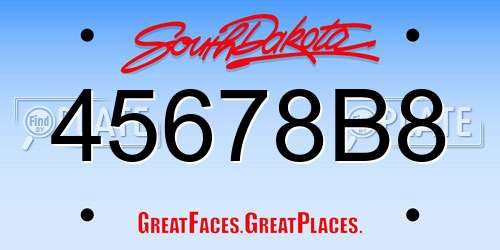 45678B8 South Dakota License Plate