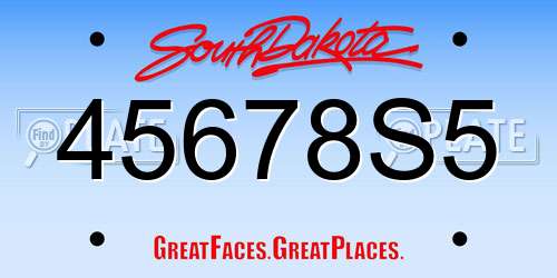 45678S5 South Dakota License Plate