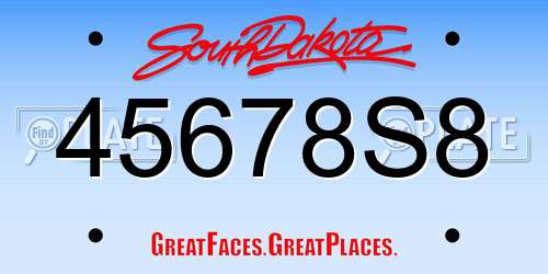 45678S8 South Dakota License Plate