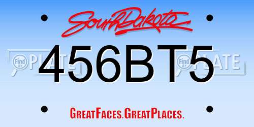 456BT5 South Dakota License Plate