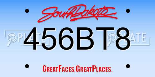 456BT8 South Dakota License Plate