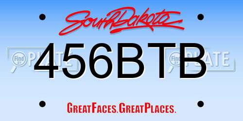 456BTB South Dakota License Plate