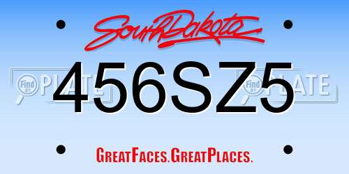 456SZ5 South Dakota License Plate