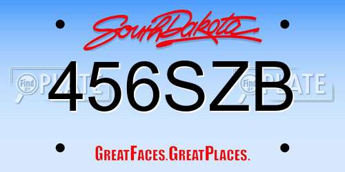 456SZB South Dakota License Plate
