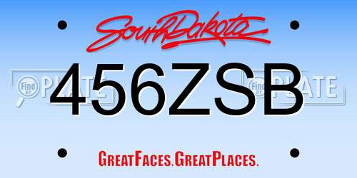 456ZSB South Dakota License Plate