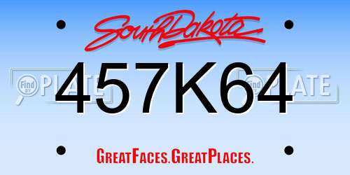 457K64 South Dakota License Plate