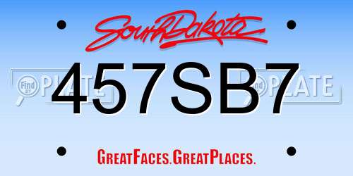 457SB7 South Dakota License Plate