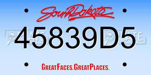 45839D5 South Dakota License Plate