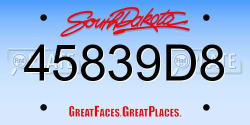 45839D8 South Dakota License Plate
