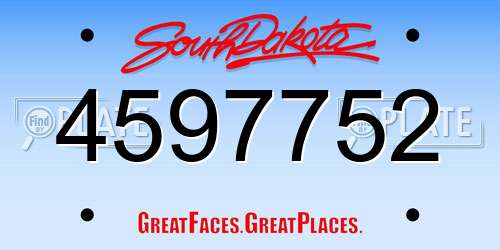4597752 South Dakota License Plate