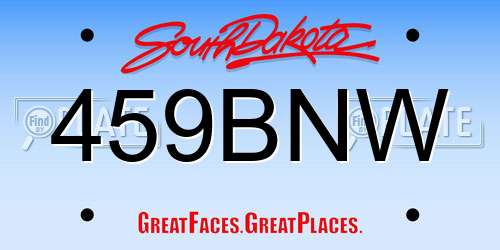 459BNW South Dakota License Plate
