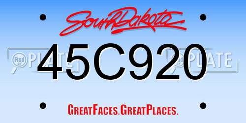 45C920 South Dakota License Plate