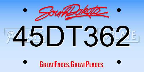 45DT362 South Dakota License Plate