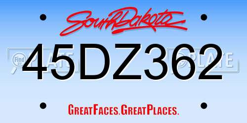 45DZ362 South Dakota License Plate