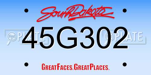 45G302 South Dakota License Plate