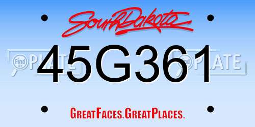 45G361 South Dakota License Plate