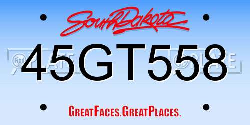 45GT558 South Dakota License Plate