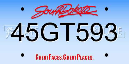 45GT593 South Dakota License Plate
