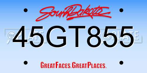 45GT855 South Dakota License Plate