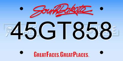 45GT858 South Dakota License Plate