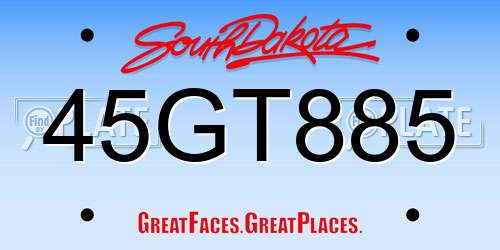 45GT885 South Dakota License Plate