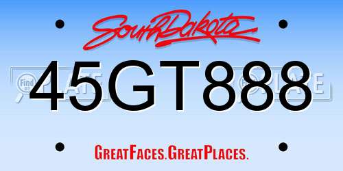 45GT888 South Dakota License Plate