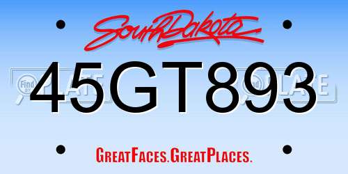 45GT893 South Dakota License Plate