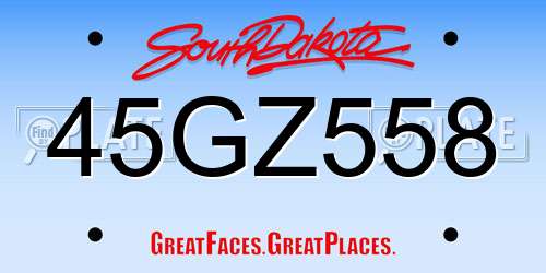 45GZ558 South Dakota License Plate