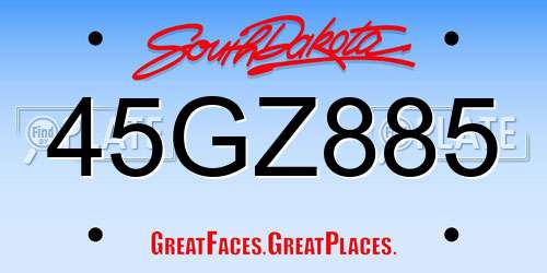 45GZ885 South Dakota License Plate