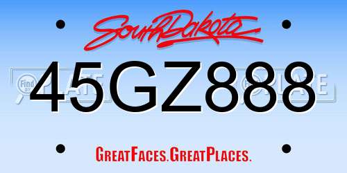 45GZ888 South Dakota License Plate