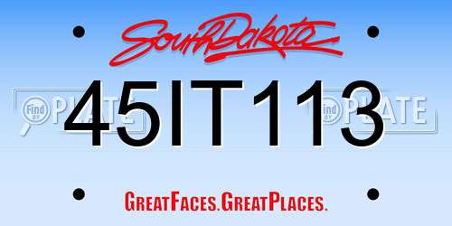 45IT113 South Dakota License Plate
