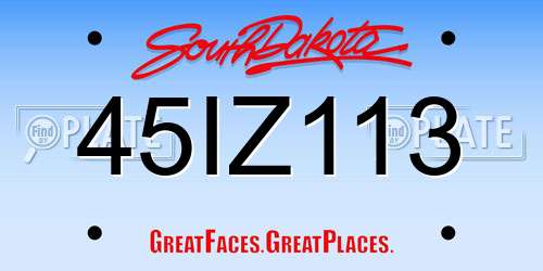 45IZ113 South Dakota License Plate