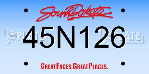 45N126 South Dakota License Plate
