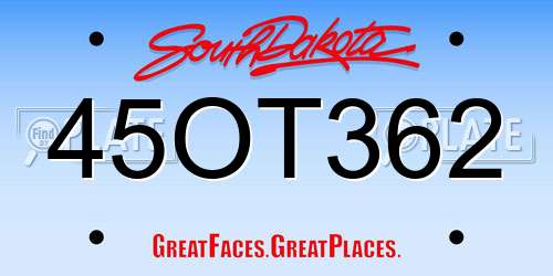 45OT362 South Dakota License Plate