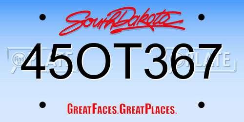 45OT367 South Dakota License Plate