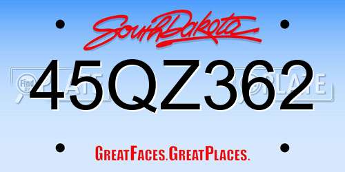 45QZ362 South Dakota License Plate