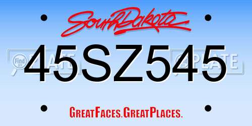 45SZ545 South Dakota License Plate