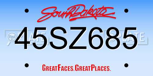 45SZ685 South Dakota License Plate