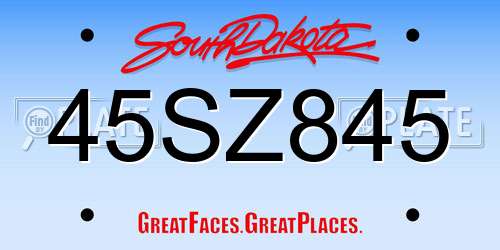 45SZ845 South Dakota License Plate