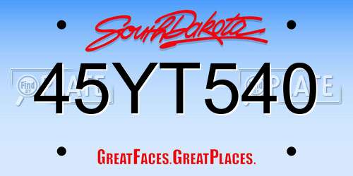 45YT540 South Dakota License Plate